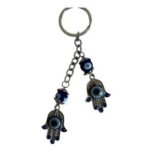 Evil Eye Silver Hamsa Keychain Hand Fatima Protection Charm Key Holder